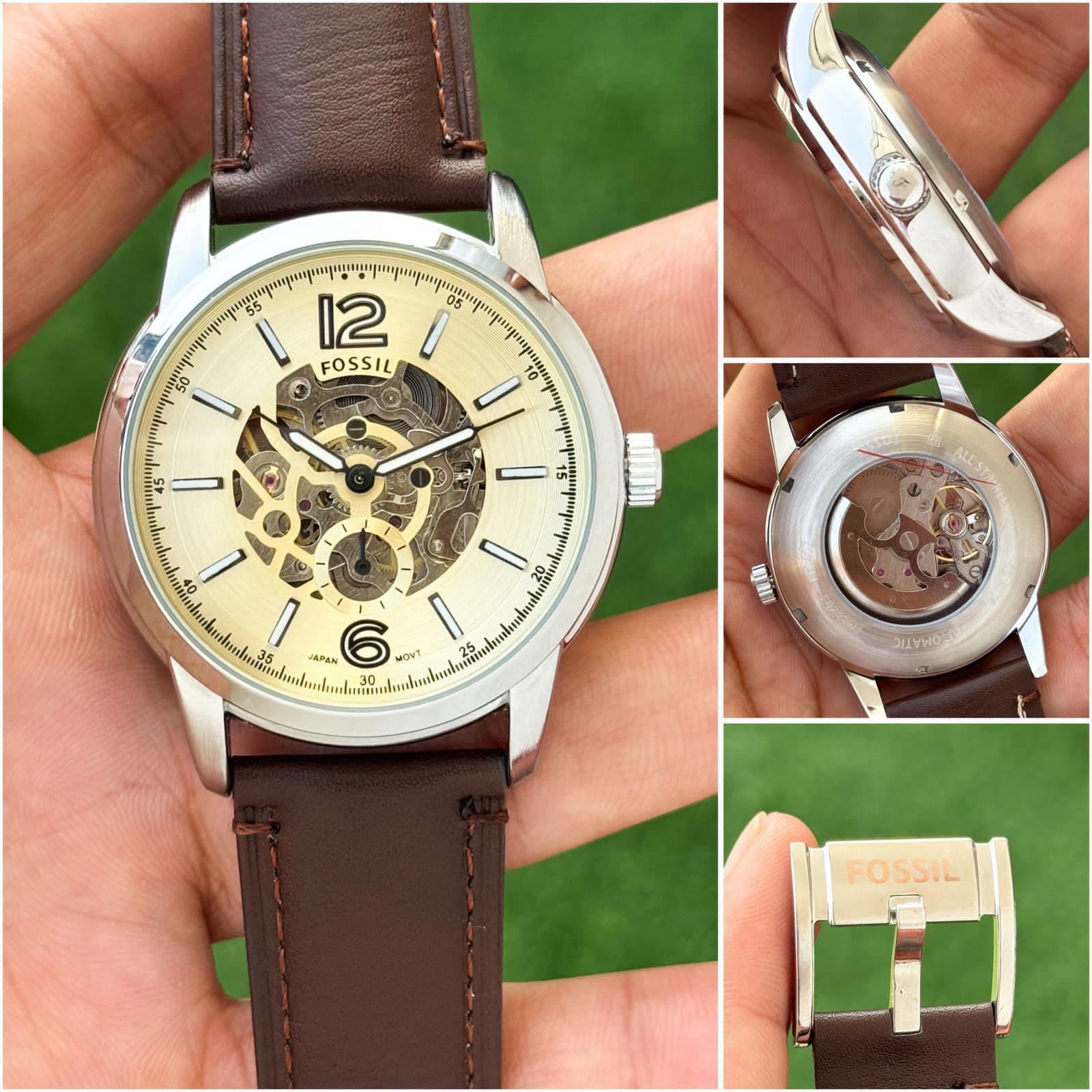 Fossil Heritage Skeleton Automatic Leather Watch