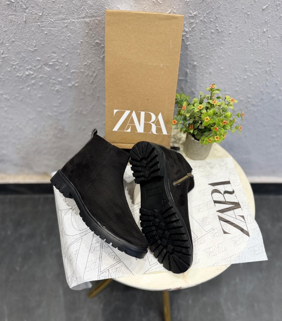 ZARA MID ANKLE ZIP CUM LACES BLACK BOOTS view 2