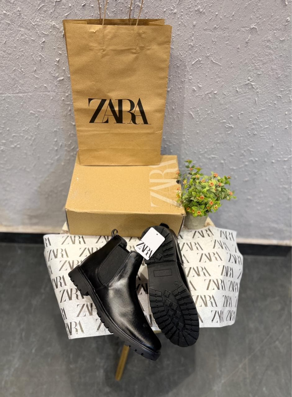 Zara Black Chelsea Boots view 3