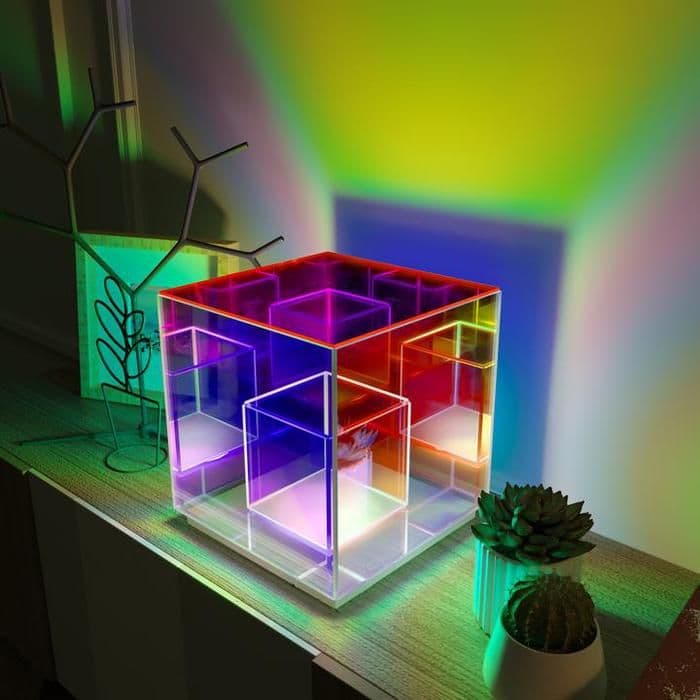 Lumina Prism: Acrylic Holographic RGB Desktop Cube Lamp