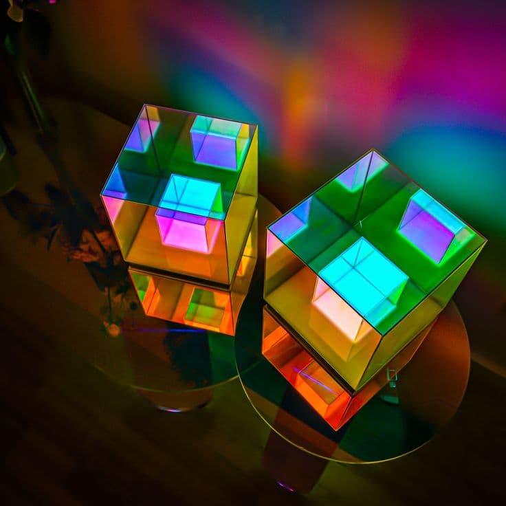 Lumina Prism: Acrylic Holographic RGB Desktop Cube Lamp view 3