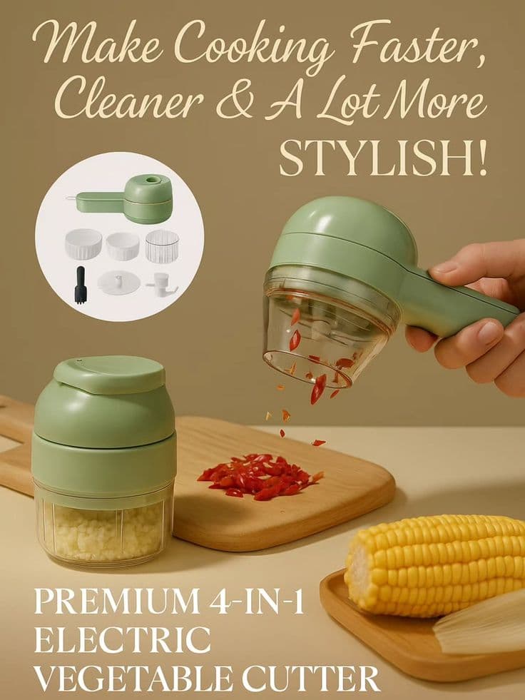 4-in-1 Handheld Electric Vegetable Cutter & Mini Food Processor Set