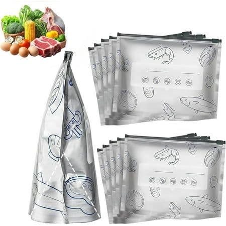PACK OF 10 Eco-Fresh Reusable Aluminum Foil Food Storage Bags – Heavy Duty & Self-Sealing