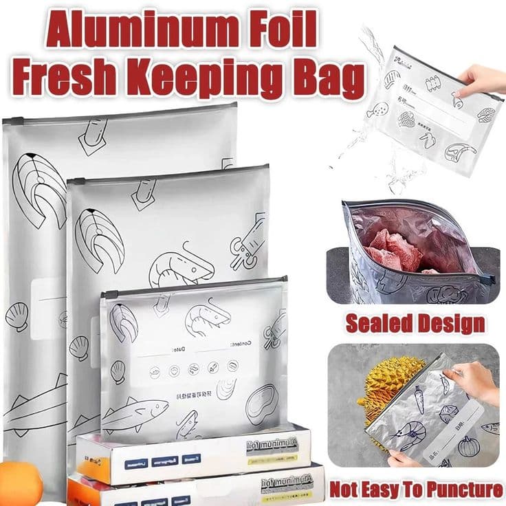 PACK OF 10 Eco-Fresh Reusable Aluminum Foil Food Storage Bags – Heavy Duty & Self-Sealing view 2