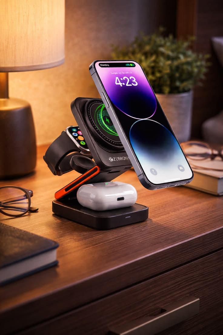 3-in-1 Magnetic Foldable Wireless Charging Station – 15W Fast Charge for iPhone, Apple Watch & AirPods