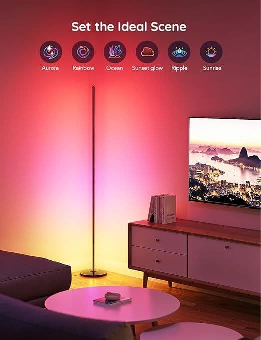 LuminaStream: Smart RGB LED Corner Floor Lamp – Minimalist Ambient Lighting