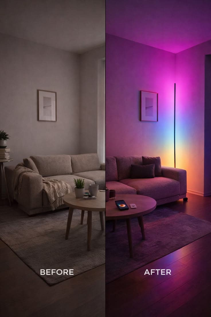 LuminaStream: Smart RGB LED Corner Floor Lamp – Minimalist Ambient Lighting view 3