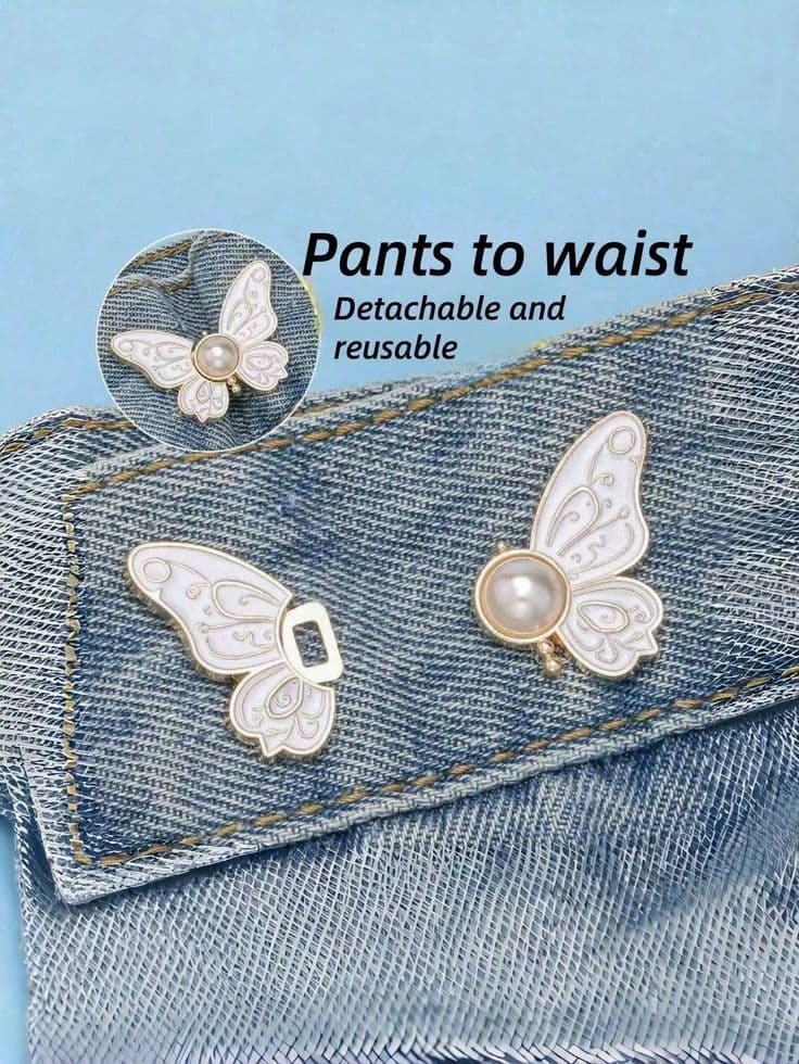 (PACK OF 8) Elegant Butterfly Waist Buckles – Detachable & Adjustable Instant Jean Buttons view 3