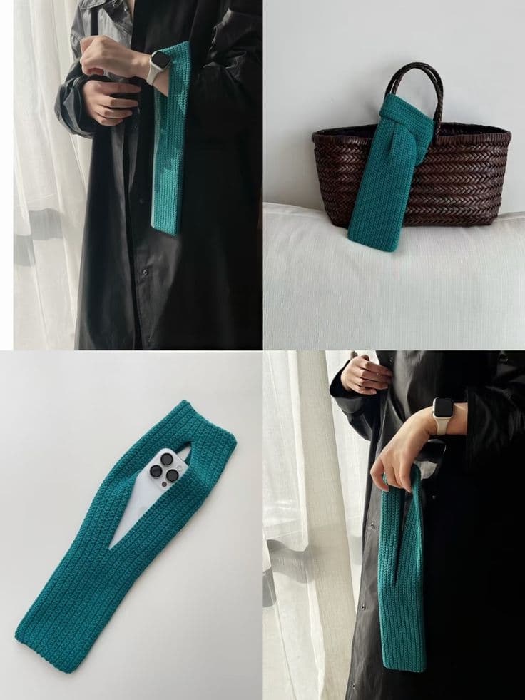 Chic Knitted Crossbody Phone Bag – Handcrafted Crochet Mobile Pouch