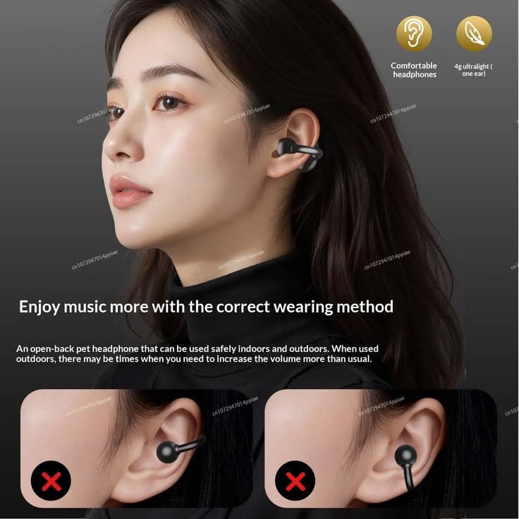 Open-Ear Clip-On Wireless Headphones – Bone Conduction Style Bluetooth Earbuds for Sports & Daily Use view 3