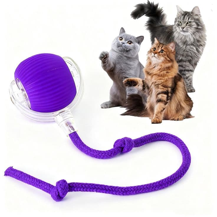 Smart Interactive Cat Ball Toy – Automatic 360° Self-Rotating Ball with LED Lights & Tail view 3