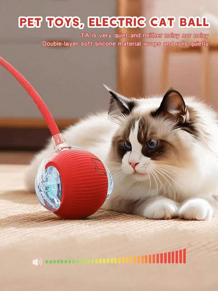 Smart Interactive Cat Ball Toy – Automatic 360° Self-Rotating Ball with LED Lights & Tail view 2