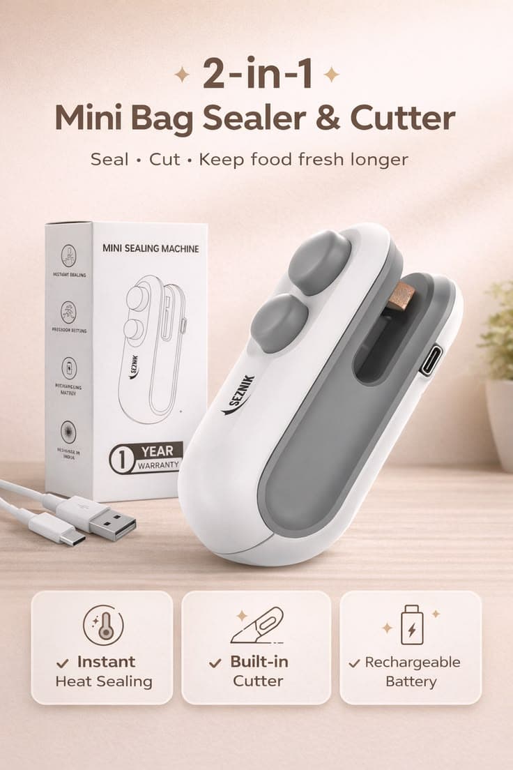 2-in-1 Mini Bag Sealer & Cutter – Portable USB Rechargeable Heat Sealer for Food Storage view 2