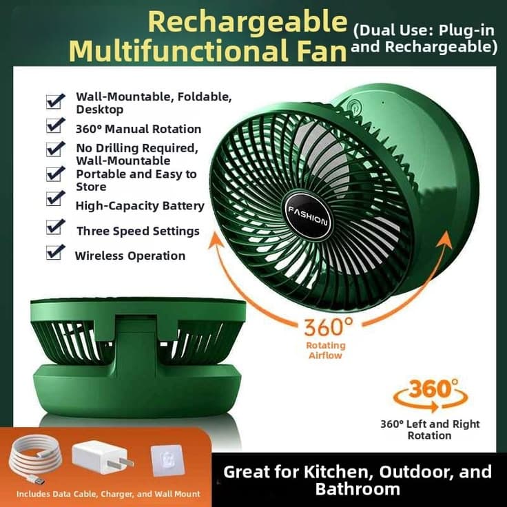 Product Title Telescopic Rechargeable Desktop Fan – 3-Speed Foldable Fan with 360° Rotation & Phone Holder view 2